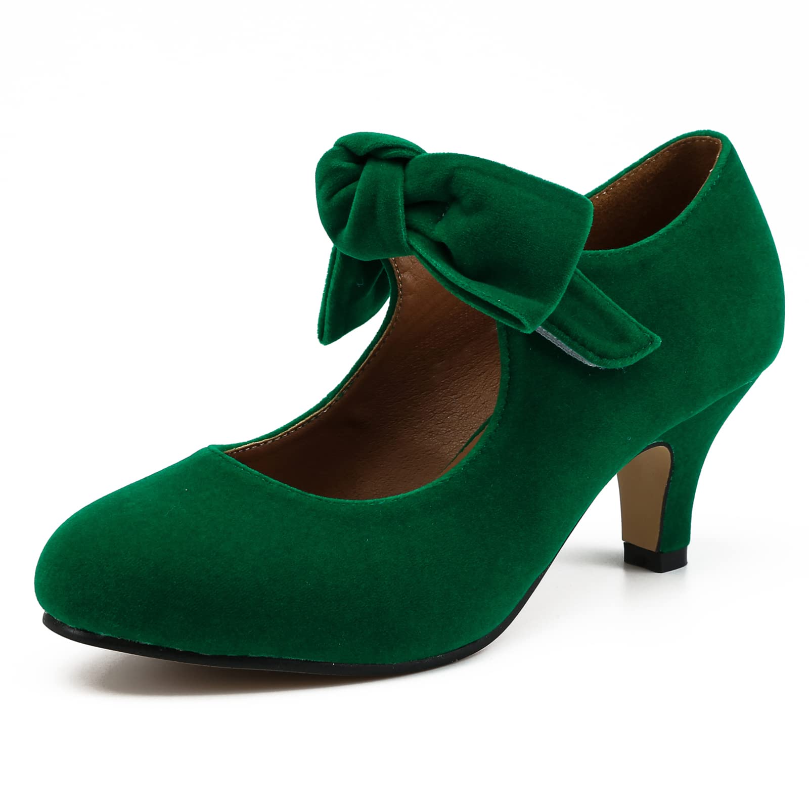 Women's Bow Heels Mary Jane Kitten Heel Pumps Round Toe Low Heels Ankle...