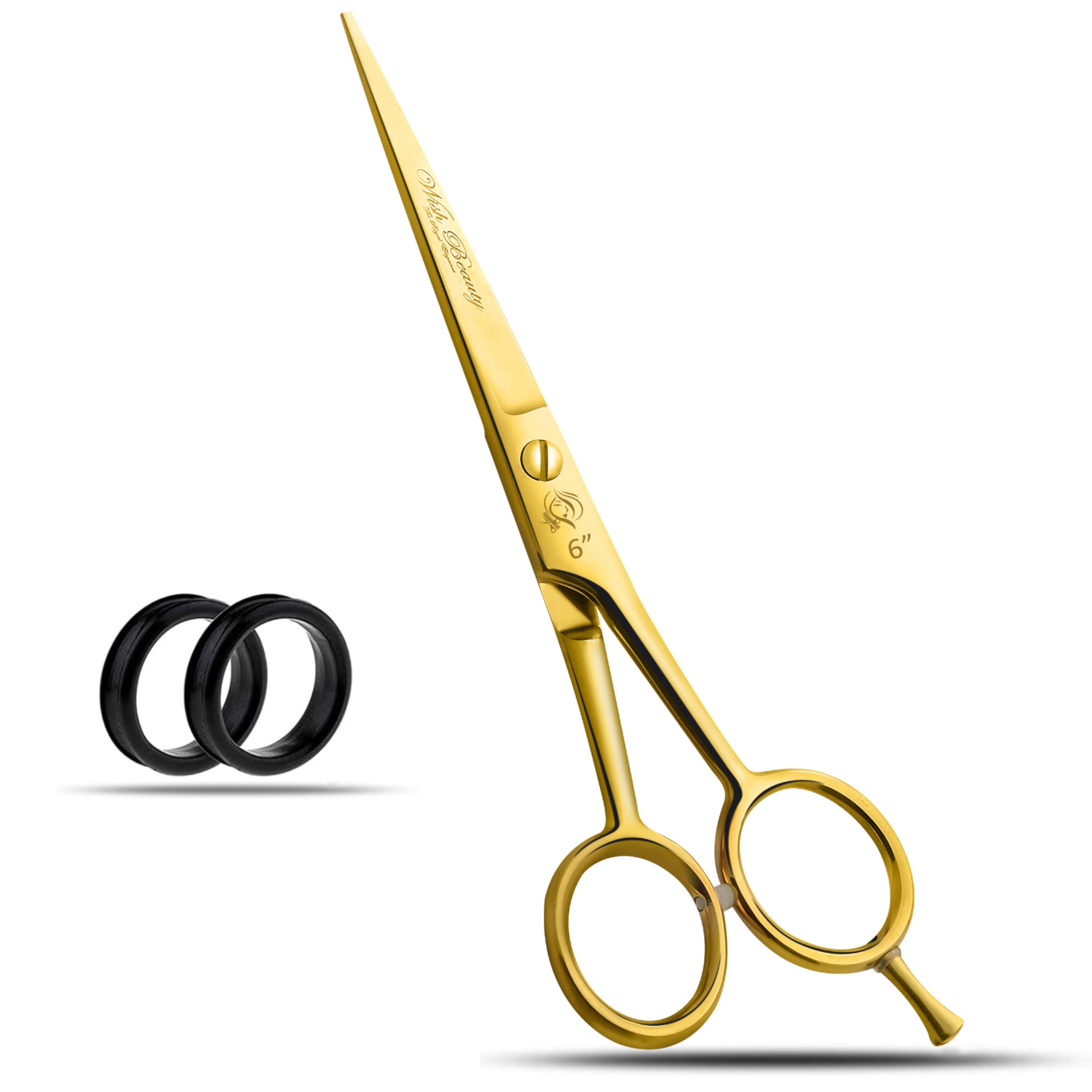 Wishbeauty Hairdressing Scissor Barber Salon Shear Stainless Steel Hair Cutting Scissors for Professional, Hairdressers, Barbers and Salon Use for Women, Men, Children and Adults 6" Inch (Golden)