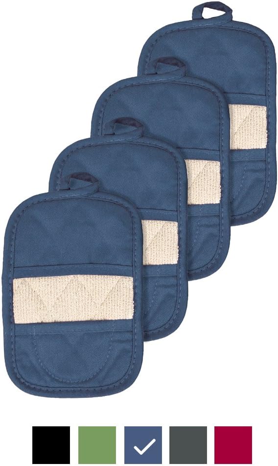 Ritz Royale Collection 100% Cotton Terry Cloth Mitz, Dual-Function Pot Holder/Oven Mitt Set, 4-Pack, Federal Blue: Home & Kitchen