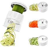 SUREWIN 3 in 1 Vegetable Spiralizer Slicer, Adjustable Zucchini Carrot Noodle Maker, Cucumber Spiral Cutter, Easy to Use Kitchen Tool（White）