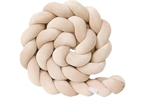 FRJINIE Children'S Bedside Protector, Children'S Room Decorative Braided, Soft Beige Pillows and Bedside Fence and Throw pillows, to Protect the Baby from Bumps, Use in the Crib and Cradle (118.11 IN)
