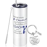 Suclain 2 Pcs Cheer Coach Gifts Set for Women 20 oz Cheerleader Tumbler with Lid Straw and Cheerleading Coach Keychain for Coach Cheerleader Birthday Retirement Gifts(Blue)