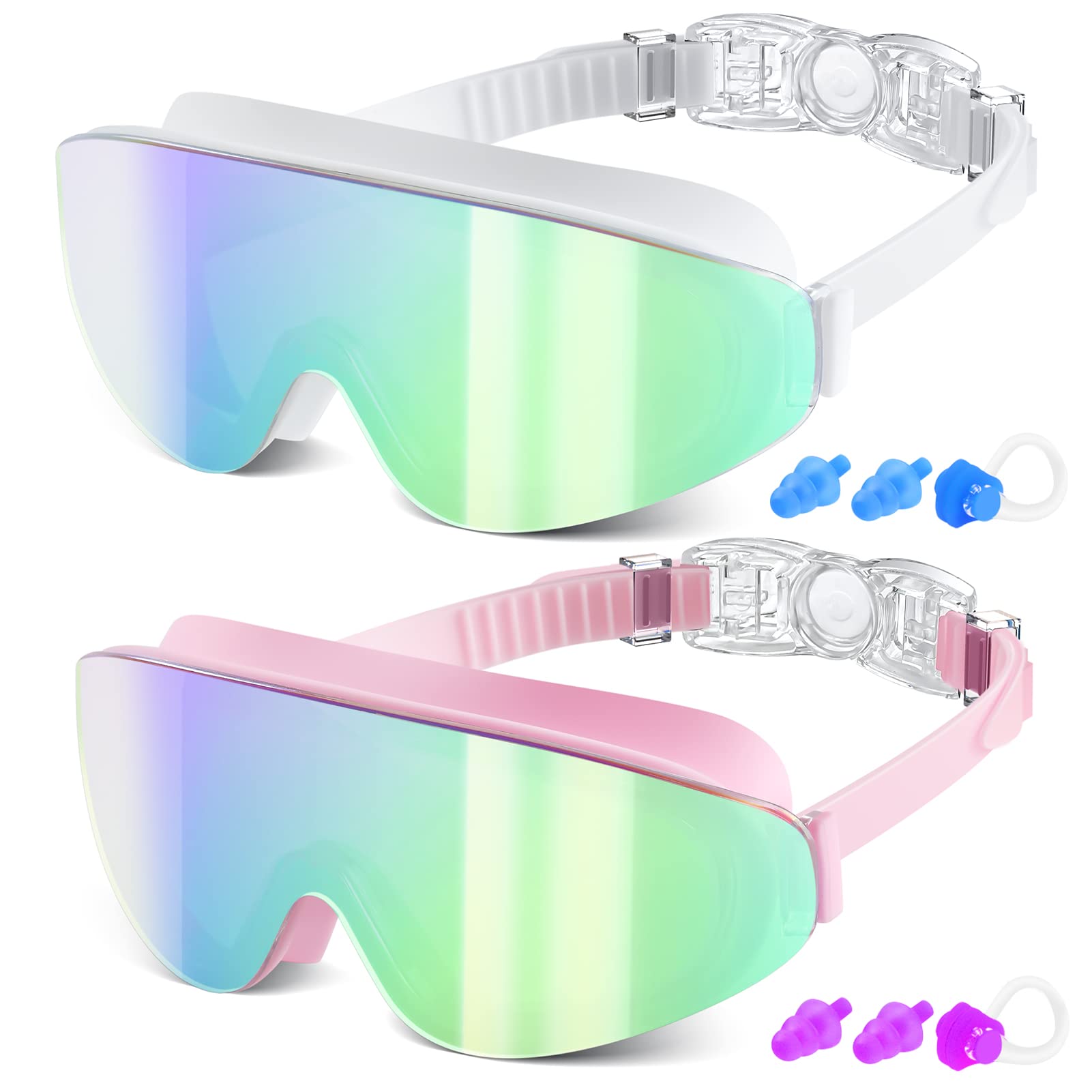 EasYoung Kids Swim Goggles for Age 6-12, 2-Pack Frameless Kids Goggles for Swimming, Anti-Fog, Waterproof, Boys & Girls