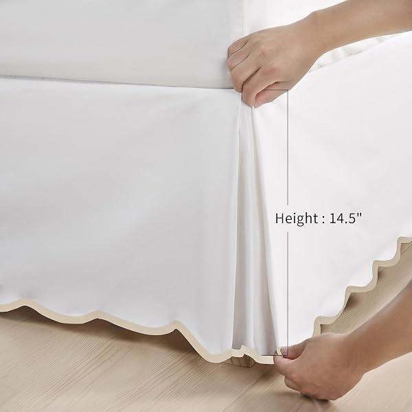 HIG OFF WHITE CHIC KING BED SKIRT – EASY FIT SCALLOP EDGE PLEATED BEDSKIRTS, 14 INCH DROP ANTI-SLIP DUST RUFFLE, THICK FABRIC FOR ENHANCED PRIVACY, PRE-WASHED FOR LONG-LASTING USE(N60022)