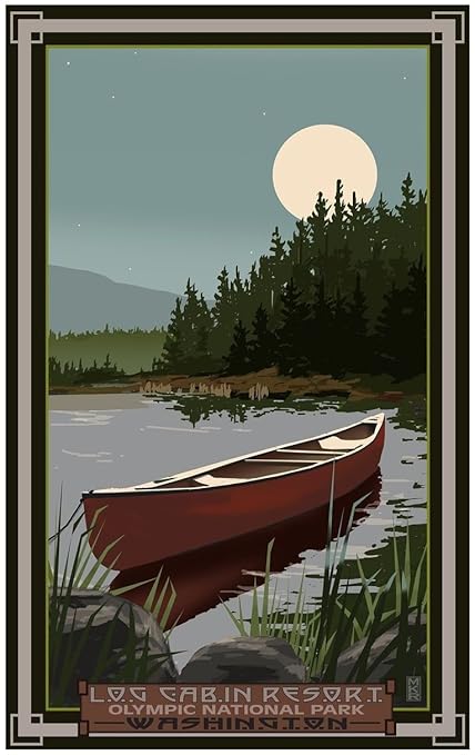 Amazon Com Log Cabin Resort Washington Canoe In Moonlight Travel