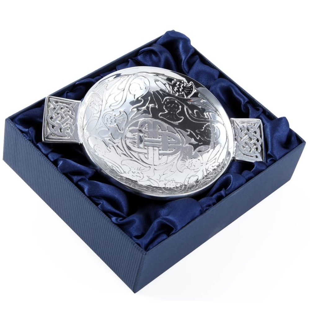 Pewtermill Crafts Celtic Knotwork Thistle Pewter Quaich