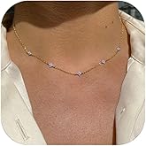 TACBSP Diamond Necklace for Women Gold Silver Chain Necklace Blue Cubic Zirconia Necklace Small Flower Choker Necklace Cute Floral Necklace Jewelry for Women