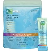 FlyWell Travel Vitamin Tonic for Flight, Jet Lag, Hydration, Circulation, Digestion & Immune Support, Promotes Calmness, Electrolyte Powder, Travel Essentials, Passion Fruit Tangerine, 15 Sticks