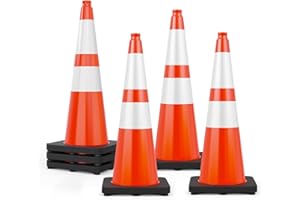 [6 Pack] HiGiant 28 Inch Orange Traffic Cones, Parking Cone with Weighted Base, 2 Reflective Strips and Stackable Design Suitable for Construction, Parking Lots, Driveways & Traffic Control