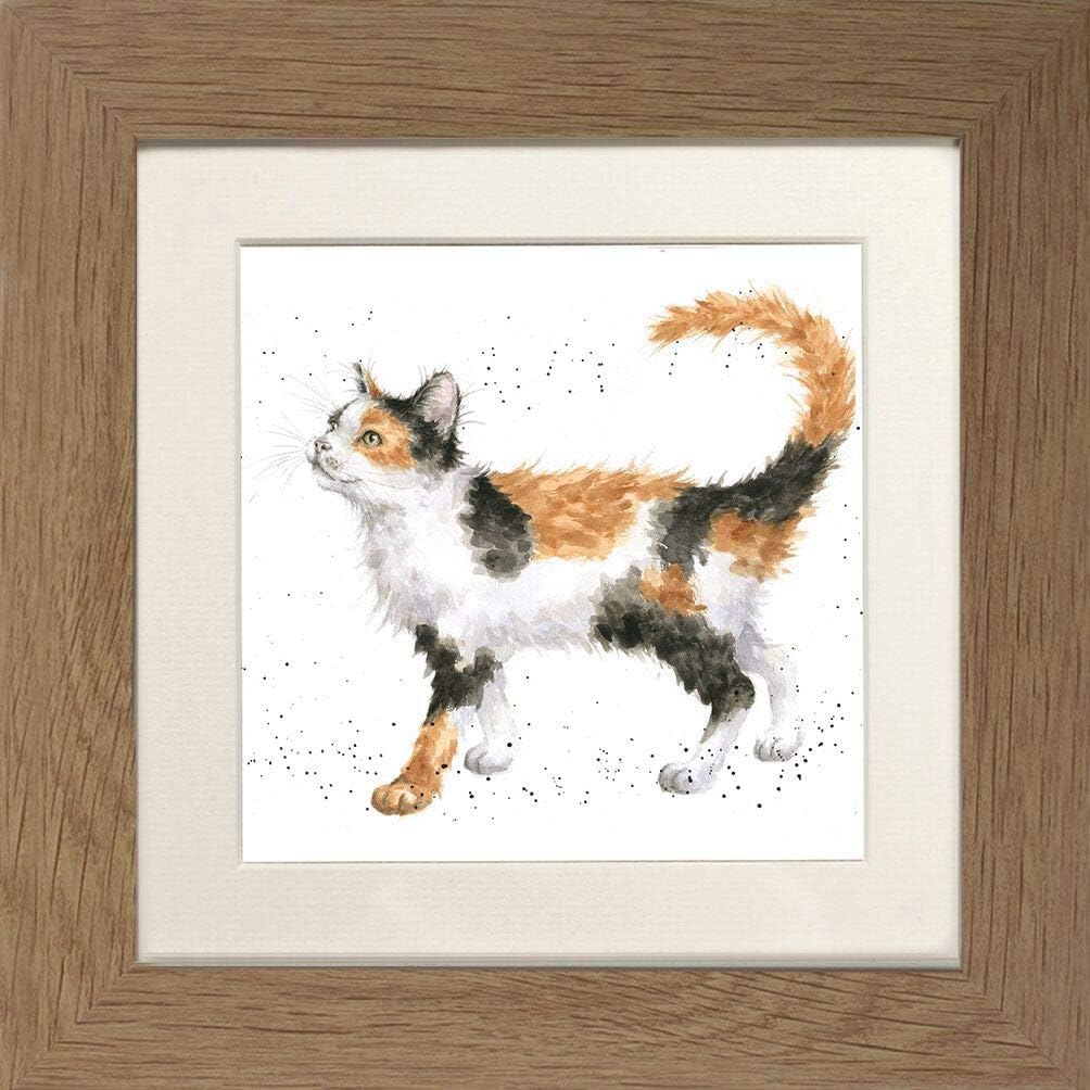 Wrendale Designs "Calico Cat Tortoiseshell Cat Framed Picture - Various Frame Colours (Oak)