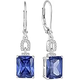 Inpasne Emerald Cut Earrings 925 Sterling Silver Baguette Birthstone Dangle Drop Leverback Earrings Jewelry Gifts for Women