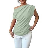 SOLY HUX Women's Blouse Ruched Off The Shoulder Short Sleeve Asymmetric Neck Summer Tops