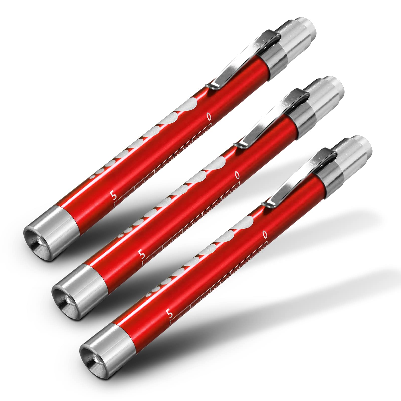 RE-GEN Doctors Nurses Reusable Aluminium LED Pen Light Diagnostics Inspection Penlight Pocket Torch Flashlight (3, Red)