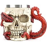 PROVIVID Skull Coffee Mugs with Handle Stainless Steel 3D Skull Beer Mug Realistic Resin Octopus Tentacle Beverage Drinking Cup Drinkware Mug Unique Gift for Men - 13oz