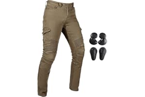 TAKUEY Winter Plus Velvet Men Motorcycle Riding Jeans Motocross Racing Pants CE Armored (M=30=Waist 33", Army Green)