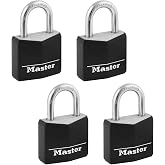 Master Lock Weather Resistant Outdoor Padlocks, Keyed Alike Lock 4-Pk 131Q | Vinyl-Covered Aluminum Body, Hardened Steel Shackle, 4-pin Cylinder, for Lockers, Fences, Sheds, Equipment, 2 Keys Included