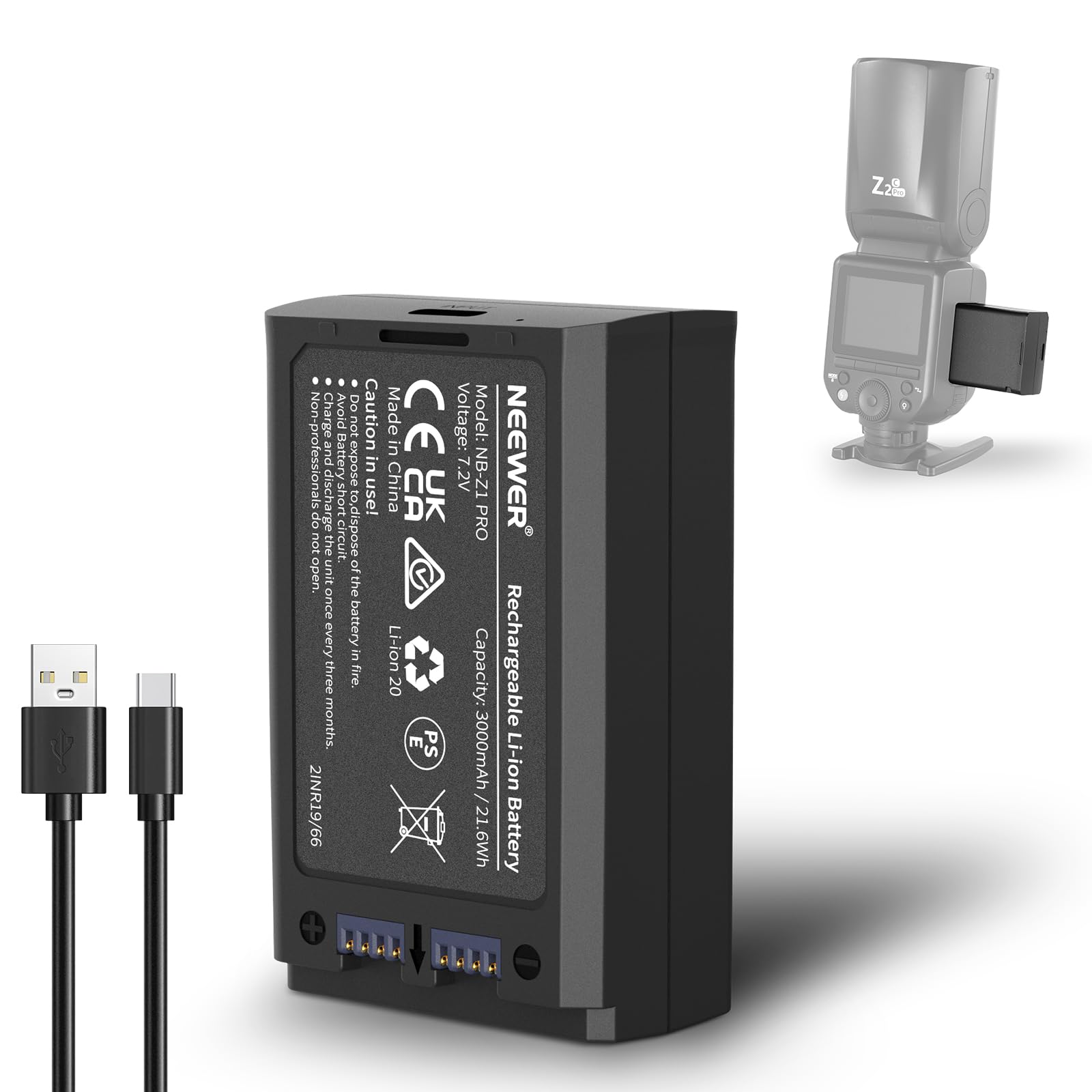 Photo 1 of Neewer 7.2V/3000mAh Replacement Li ion Battery for Flash Speedlite, Lithium Battery Pack for Z2PRO-C Z2PRO-S Z2PRO-N, Z2-C Z2-S Z2-N, Z1-C Z1-S Z1-N, Z880-C Z880-S Z880-N Flash Speedlite, NB-Z1 PRO