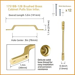 Goo-Ki 6 Pack Brushed Brass Cabinet Handle Drawer