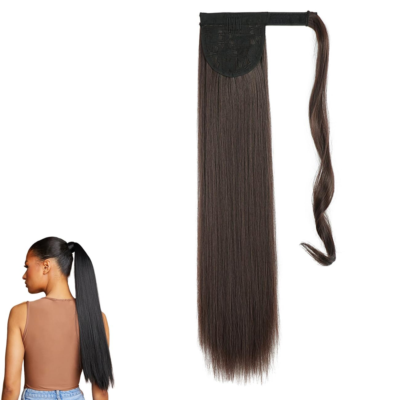 Wig Long Straight Ponytail Extension - Resistant Fiber Soft Wigs Wrap Around Pony Tails Synthetic Hair Extensions Hairpiece for Women Wigs MW106 โ image 1