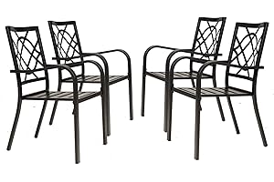 Incbruce 300lbs Patio Chairs Set of 4 Outdoor Dining Chairs, Metal Frame Stackable Patio Dining Chairs, Wrought Iron Black Outdoor Chair with Armrest for Garden, Poolside, Backyard