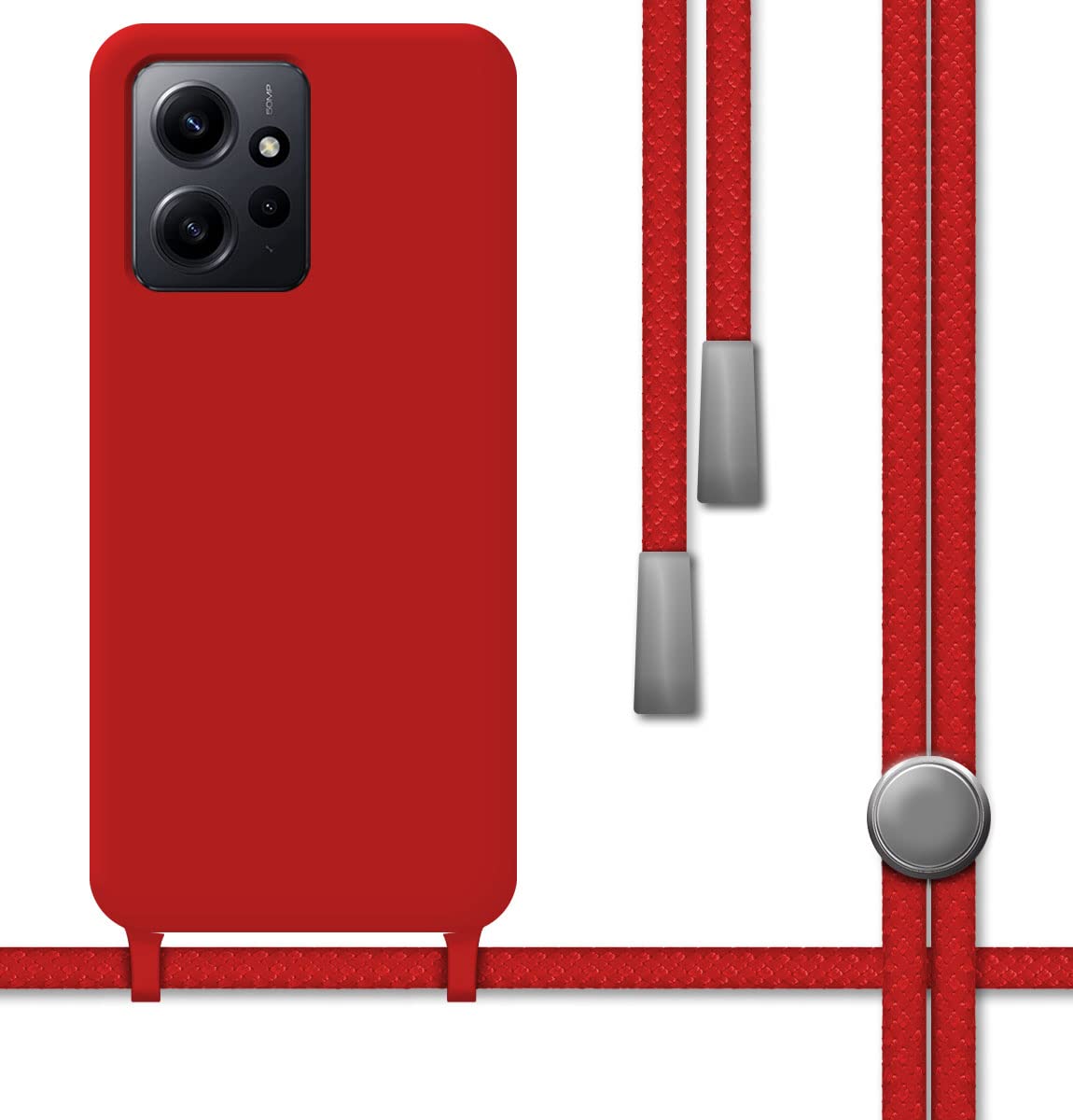 Tumundosmartphone Liquid Silicone Case with Lanyard for Xiaomi Redmi Note 12 4G Red