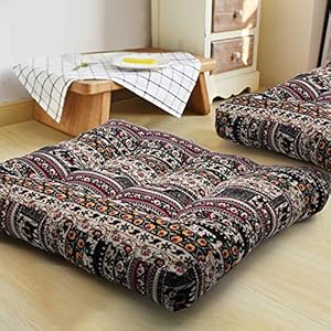 ANTJUMPER Large Square Floor Cushion, Boho Meditation Cushions Large Mandala Round Cushion, India Seating Cushion for Living Room Reading Book Nursery Room Balcony, 22×22 Inch, Coffee