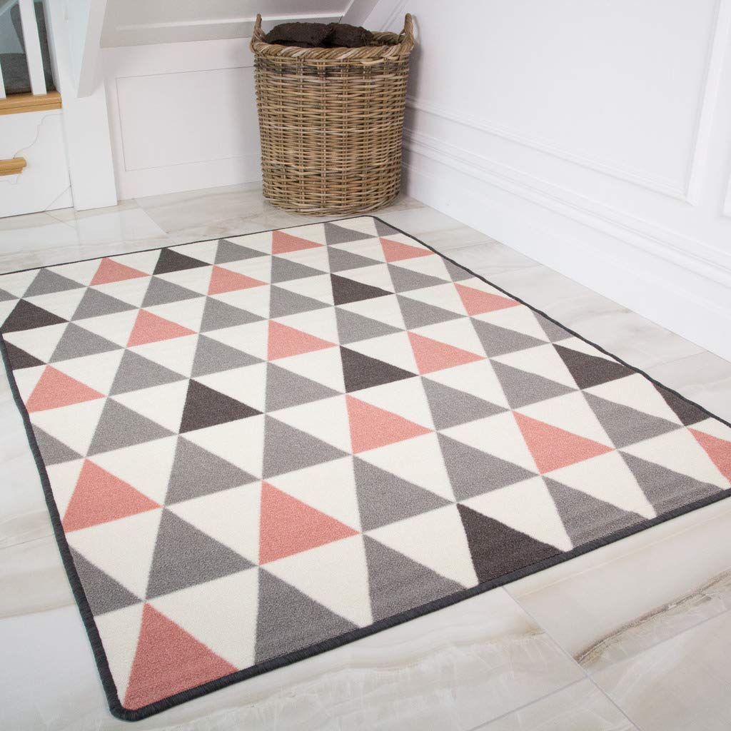 The Rug House Blush Pink Grey Cream Triangle Geometric Affordable