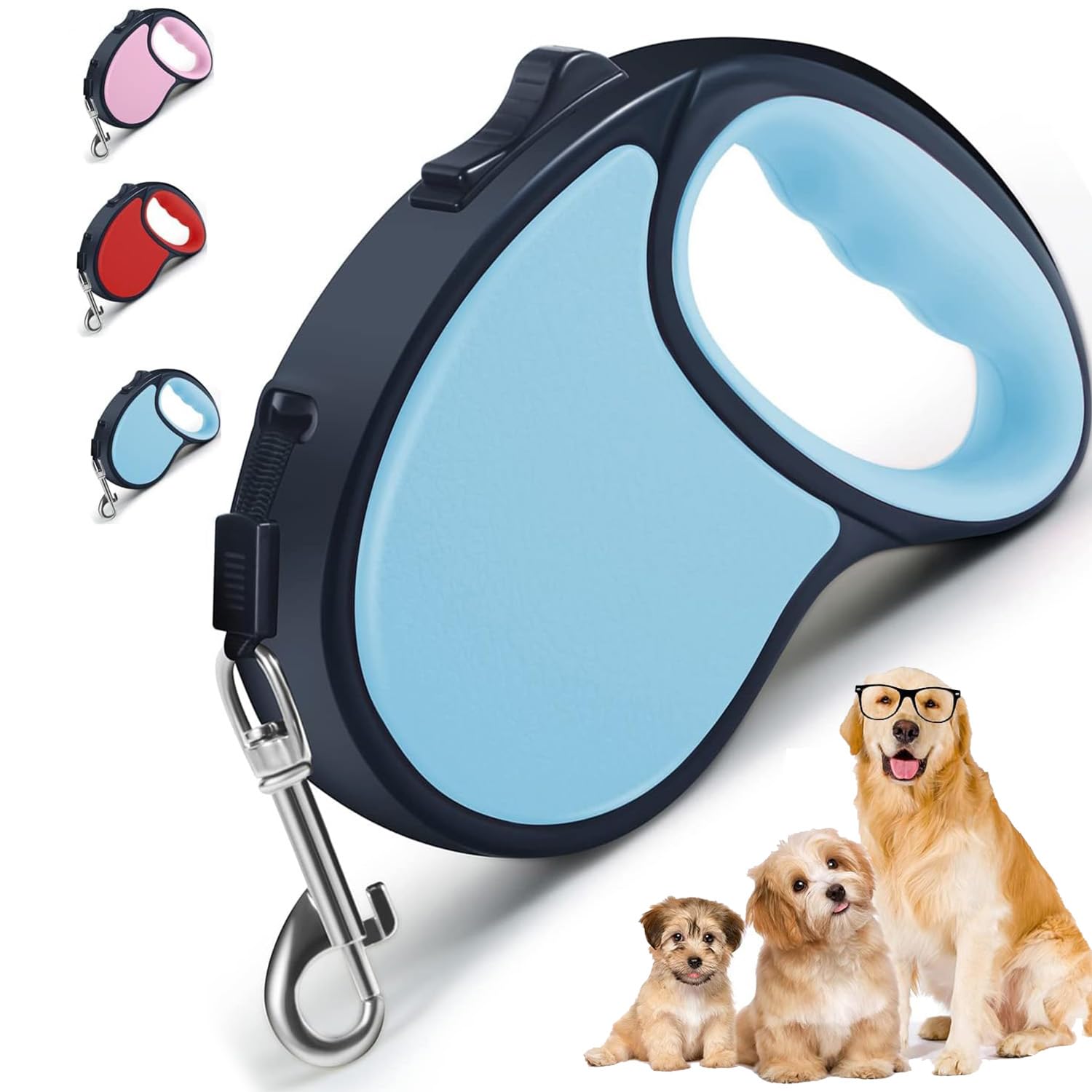 Retractable Dog Lead 5M/16FT Extendable Dog Lead with Strong Nylon Tape 360° Tangle-Free One-Handed Brake Anti-Slip Handle for Small Medium Dogs (BLUE)