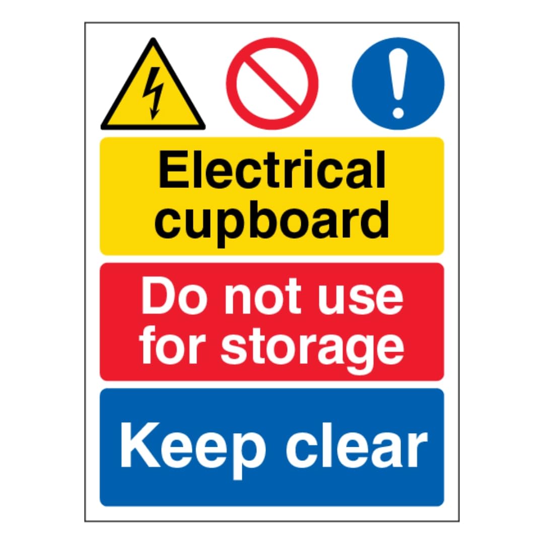 V Safety Electrical cupboard/Do not use for storage/Keep clear 300 x 400mm - 3mm Aluminium Composite Safety Sign