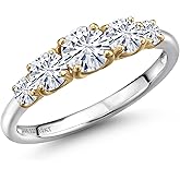 Gem Stone King 925 Silver and 10K Yellow Gold White Moissanite Graduated Wedding Band Engagement Ring For Women | 1.16 Cttw | Round 5MM 4MM and 3MM