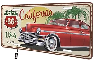 Beabes California Route 66 Front License Plate Cover,USA State Red Vintage Car Palm Tree Decorative License Plates for Car,Aluminum Novelty Auto Car Tag Vanity Plates Gift for Men Women 6x12 Inch