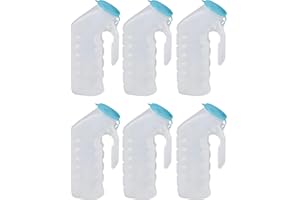 SIODITIN Global Deluxe Male Urinal Incontinence Pee Bottle 32oz./1000ml with Cover (Glow in The Dark Lid, Pack of 6)