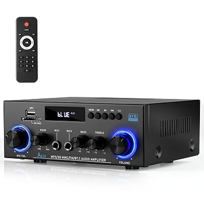 Romicta AK50 Stereo Audio Amplifier, 400W Home 2 Channel Bluetooth 5.0 Power Amplifier System, Home Amplifiers FM Radio, USB, Echo, Mic, SD Card, with Remote Control Home Theater Audio Stereo System