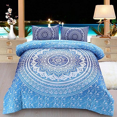 Misscindy 3 Pcs Mandala Bohemian Duvet Cover Set 100% Microfiber Bedding Sets - Zipper Closure,Soft,Luxury Boho Bedspreads （Blue） (Twin)
