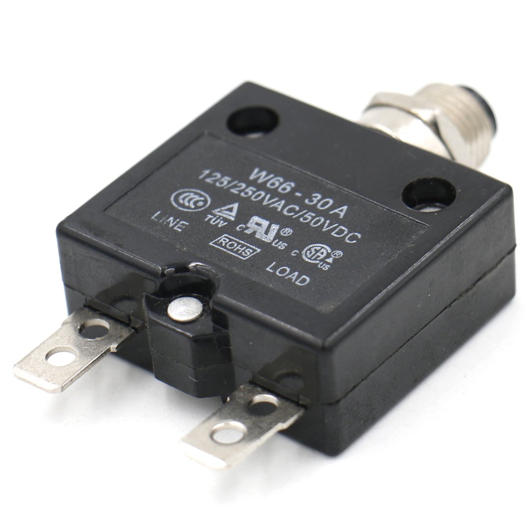 Baomain Circuit breaker Thermal overload switch protector W66 - 30A 125/250VAC/50VDC Push Button Reset-Only CLB with Quick Connect Terminals