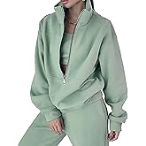 PEHMEA Women's Fall 2 Piece Sweatsuit Outfit Fleece Loose Long Sleeve Half Zip Pullover Comfy Lounge Sets for Women