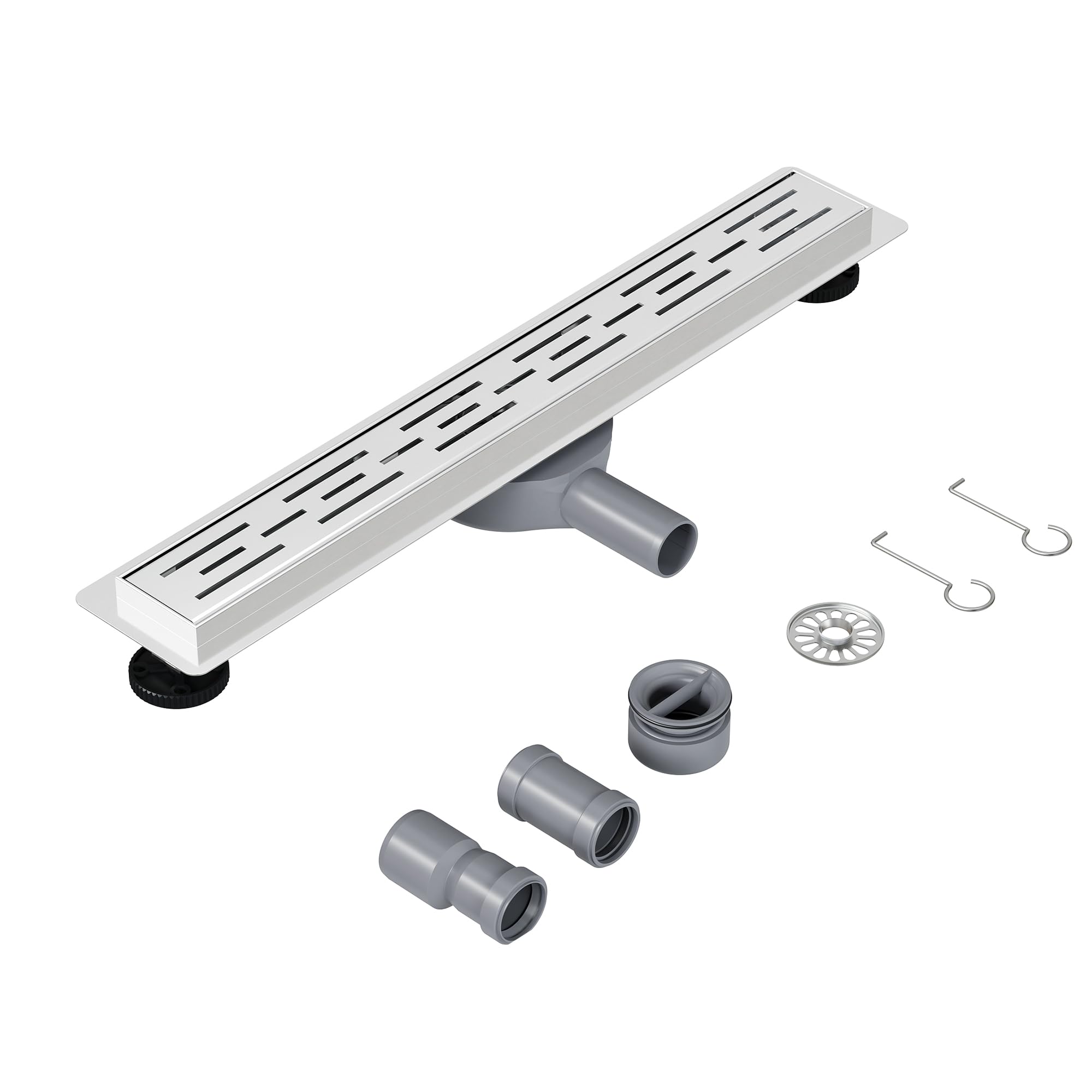 Neodrain Shower Drain 60 cm Stainless Steel Floor Drain - 360° Siphon Drain Extra Flat with Shower Trap, Hair Strainer and Drainage Adapter for Bathroom