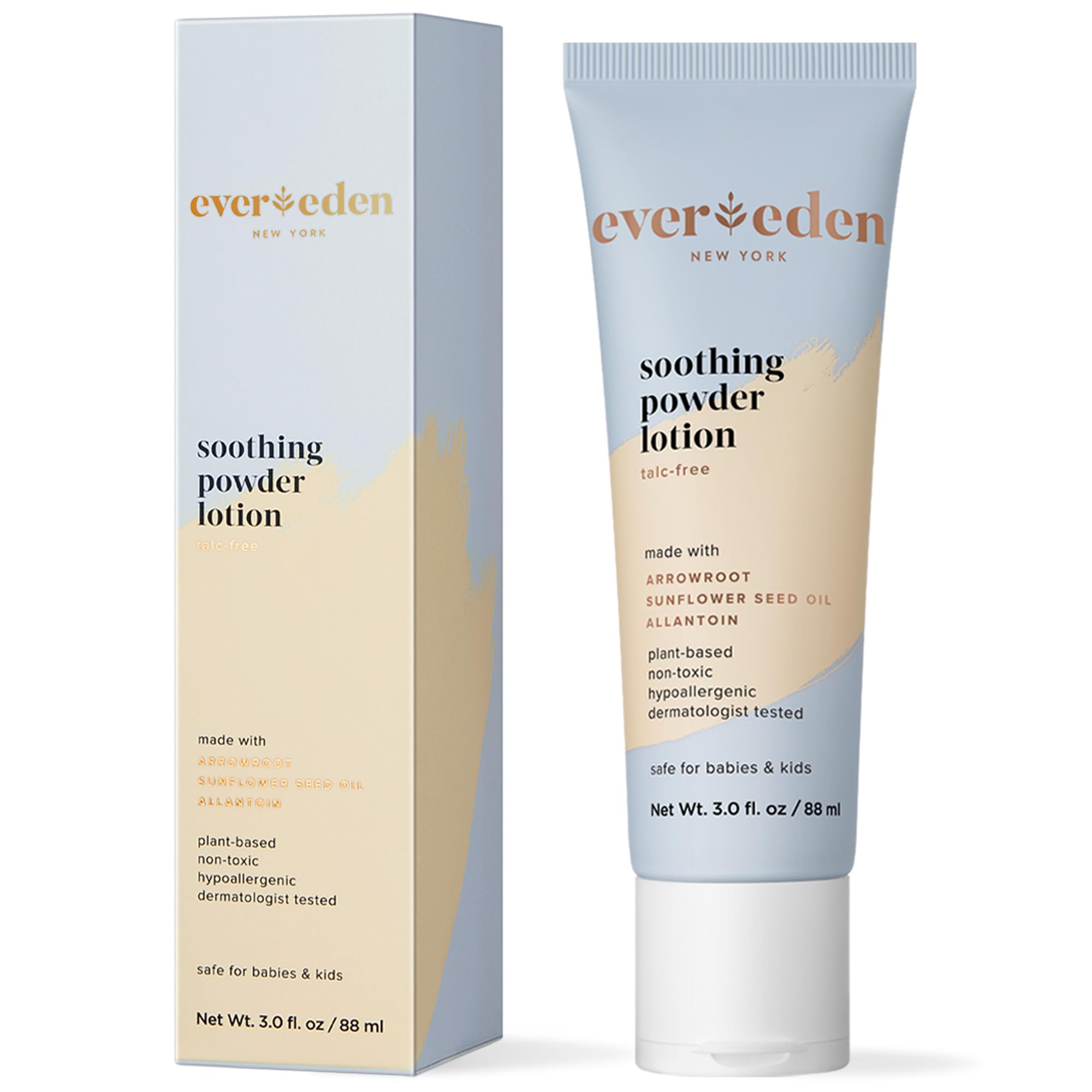 Evereden Soothing Powder Lotion, 3.0 fl oz | Clean and Unscented Baby Diaper Care Cream to Powder | Non-Toxic and Fragrance Free Liquid Baby Powder