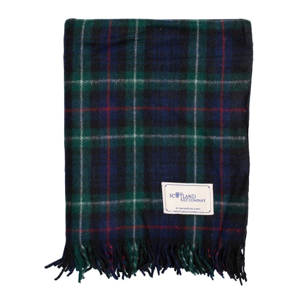 The Scotland Kilt Company Picnic Rug Scottish Tartan Throw in MacKenzie - Warm 100% Wool Travel Blanket with Fringed Edges - 60 x 70”