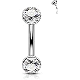 COCHARM Titanium Belly Button Ring 14G Clear CZ Belly Button Piercing Internally Thread Belly Navel Rings for Women