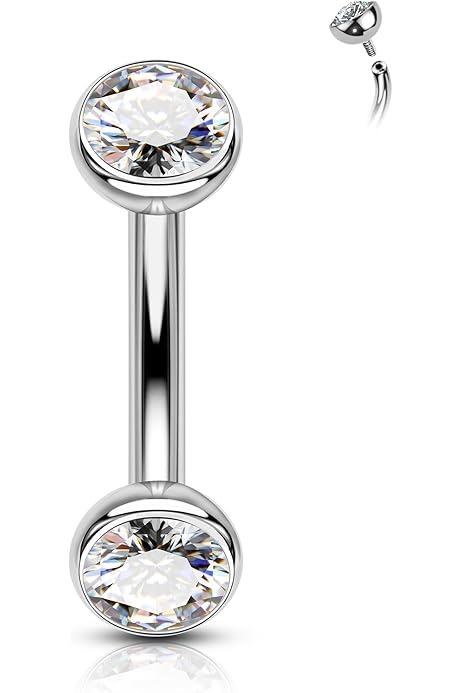 Fine4U Solid Titanium Belly Button Ring – 14G, 8/10/12mm Bar With Cubic Zirconia, ASTM F136 Hypoallergenic Navel Jewelry