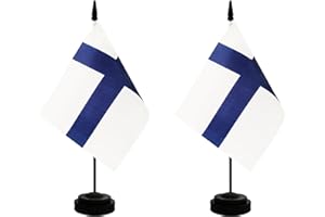 Rotenl 2 Pack Finland Desk Flag, Finnish Table Office Flag with Solid Pole and Stand Base, International Country Flag, Festival Celebration, Classroom Meeting Desktop Decoration (Finland)