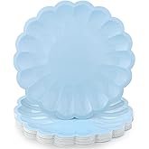 NatNarr 30 Pcs Light Blue Scalloped Paper Plates 9.5 In Shell Edge Dinner Paper Plates Disposable Baby Blue Scalloped Plate for Wedding Baby Shower Birthday Party