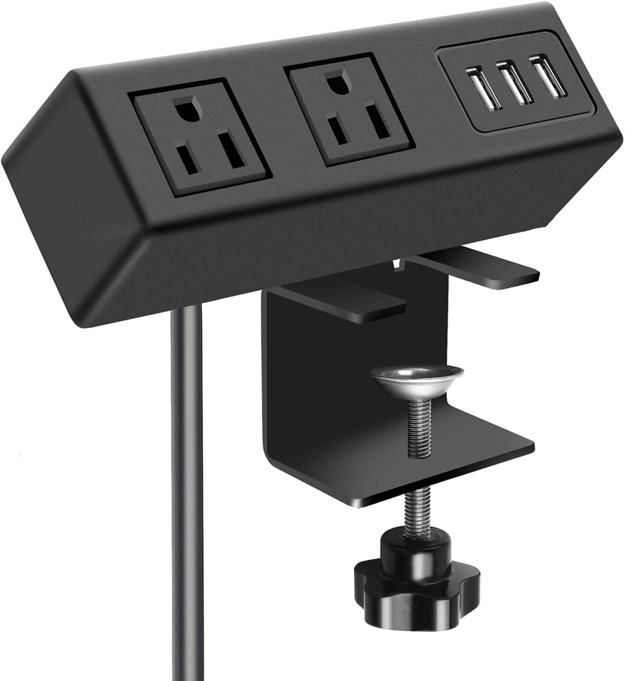 2 AC Outlet Desk Clamp Power Strip, Desk Mount USB Charging Power Station, Removable Desktop Power Center Plugs Output 125V/60HZ/12A/1500W, USB 5V/3A 6.56FT Cable