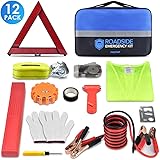 PACETAP Car Roadside Emergency Kit, Essential Auto Safety Road Side Assistance Tool Kit with LED Road Flare, Jumper Cables, T