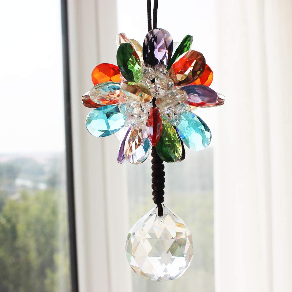 WEISIPU Crystals Ball Prisms Suncatcher Hanging Ornament Crystals Rainbow Flowers with Clear Crystal Pendants for Home, Office, Garden Decoration, Car Pendant, Birthday Present(Colorful) ...