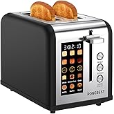 2 Slice Easy Touch Screen Toaster, Stainless Steel Toaster with Wide Slots, Even Toasting for Bagels & Bread, Reheat & Defrost, Removable Crumb Tray, Matt Black