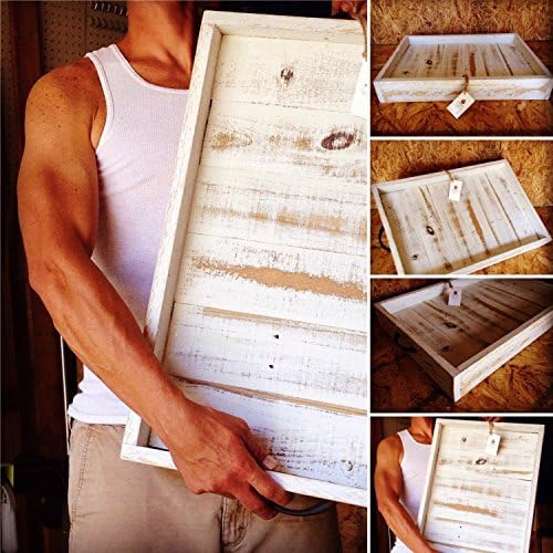 Wood White Washed Serving Tray, Rustic White Washed Serving Tray, Reclaimed White Washed Serving Tray by Pallodds (Tray Handles Included)