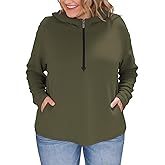 VOGRACE Plus-Size-Hoodies for Women Casual Half Zip Sweatshirts Trendy Long Sleeve Polar Fleece Pullover Warm Loose Tops