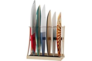 Annzoe Wooden Surfboard Rack for 6 Boards - Easy 2-Minute Assembly, Foam Padding, Elastic Safety Straps, Durable Storage Solution